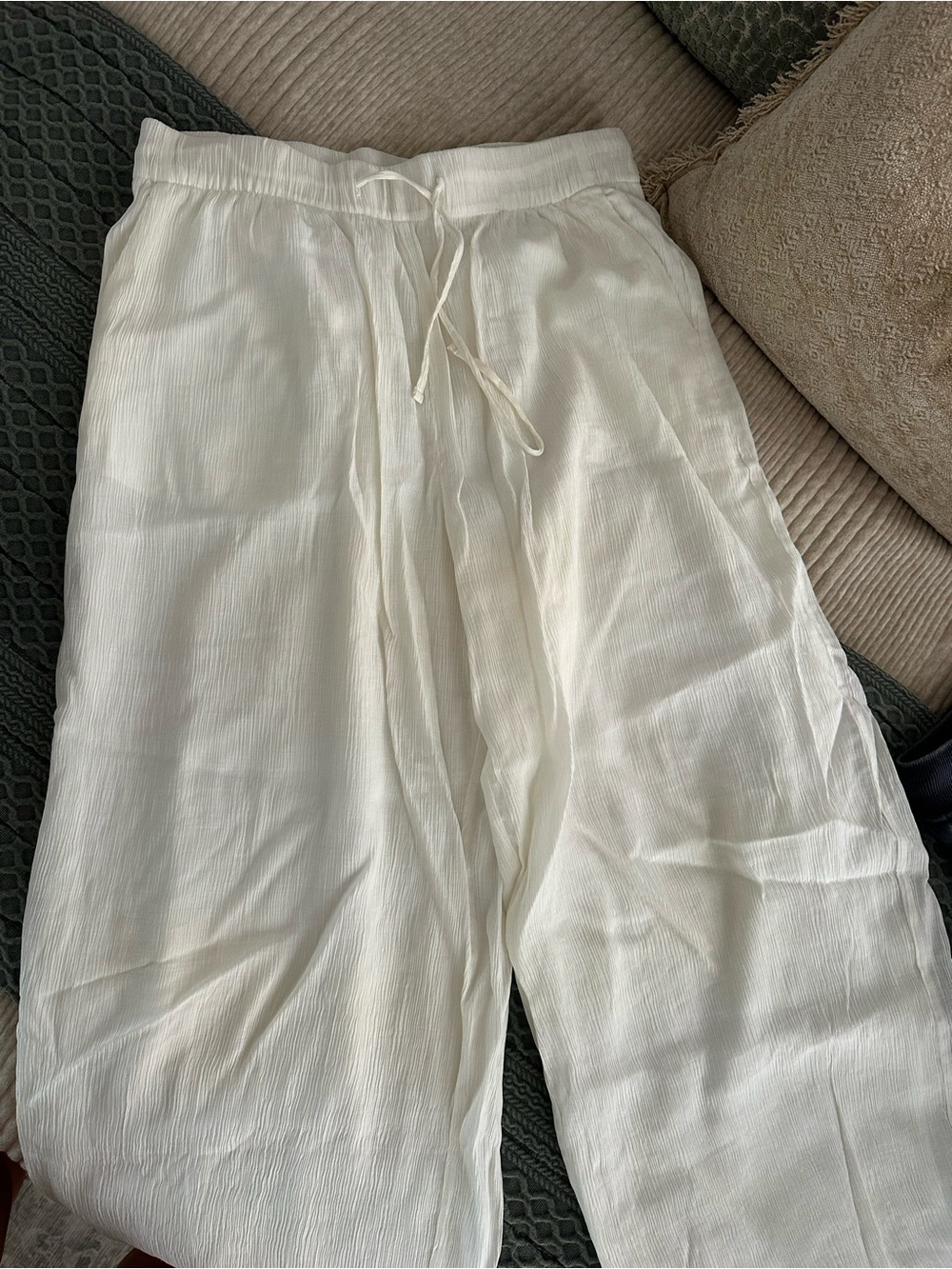 Abercrombie & Fitch Women’s Cream Drawstring Linen-Blend Pant